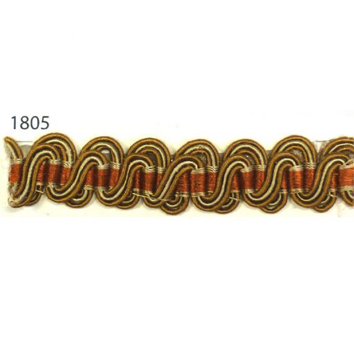 Scroll Gimp 1805 (Brown and Beige with Terracotta Stripe)