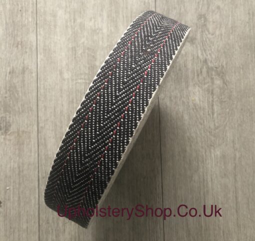 black and white webbing with red stripe